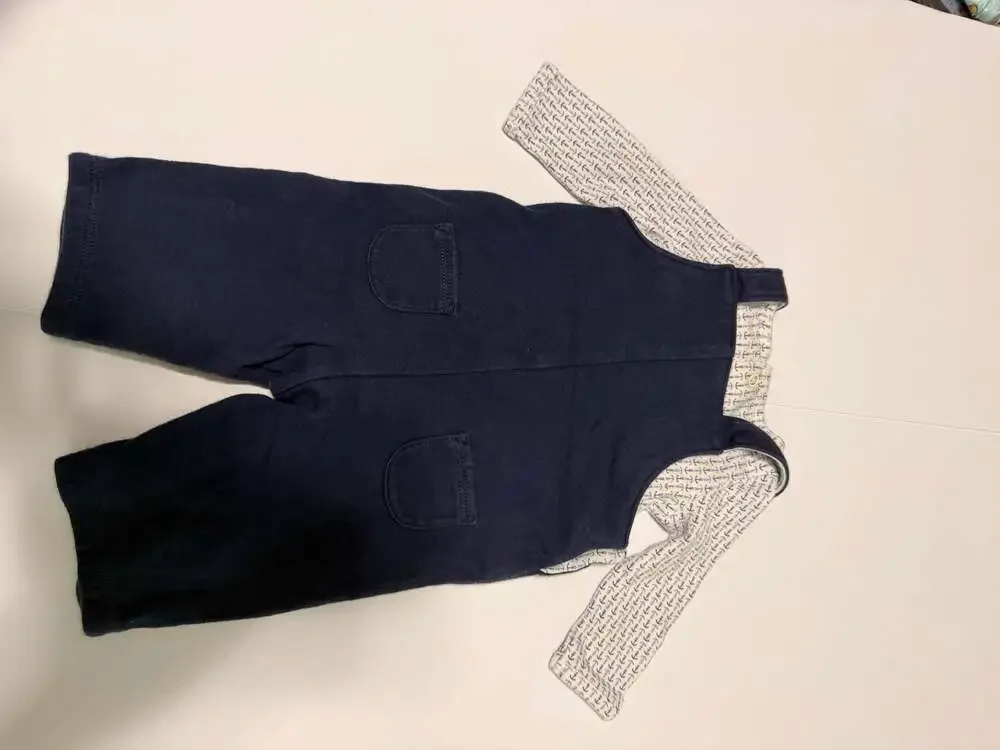 Janie and Jack Newborn Navy Knit Overalls with Anchor Print Shirt Set
